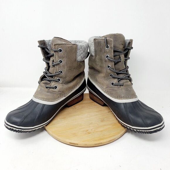 Sorel Slimpack II Lace Boots Womens 11 Grey Lined Waterproof Duck Boots Snow - Picture 1 of 12